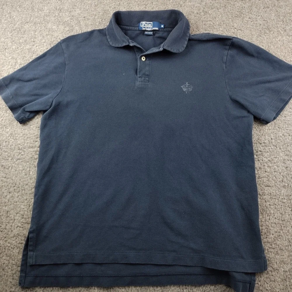 VTG Polo Ralph Lauren Polo Shirt Mens Medium Blue Silver Crown Crest Crown RL
